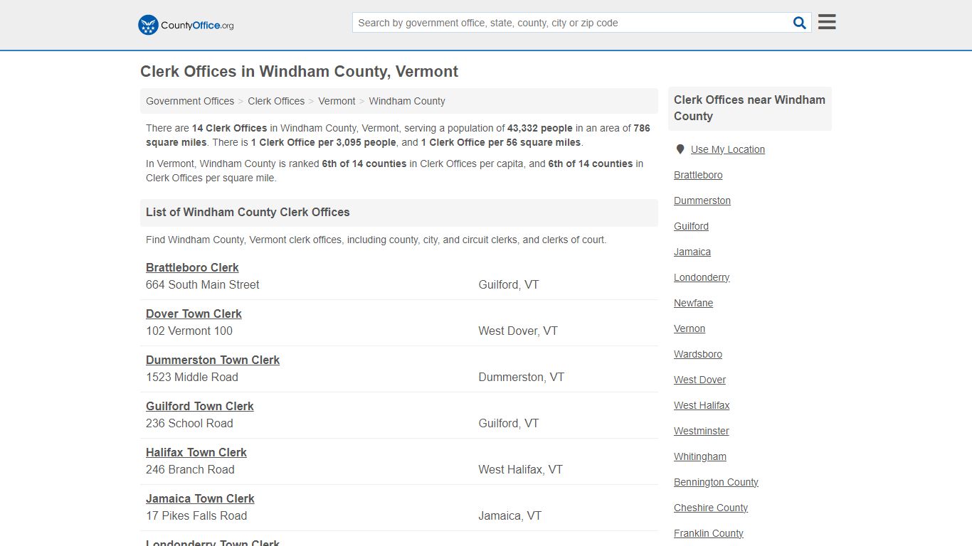 Clerk Offices - Windham County, VT (County & Court Records)